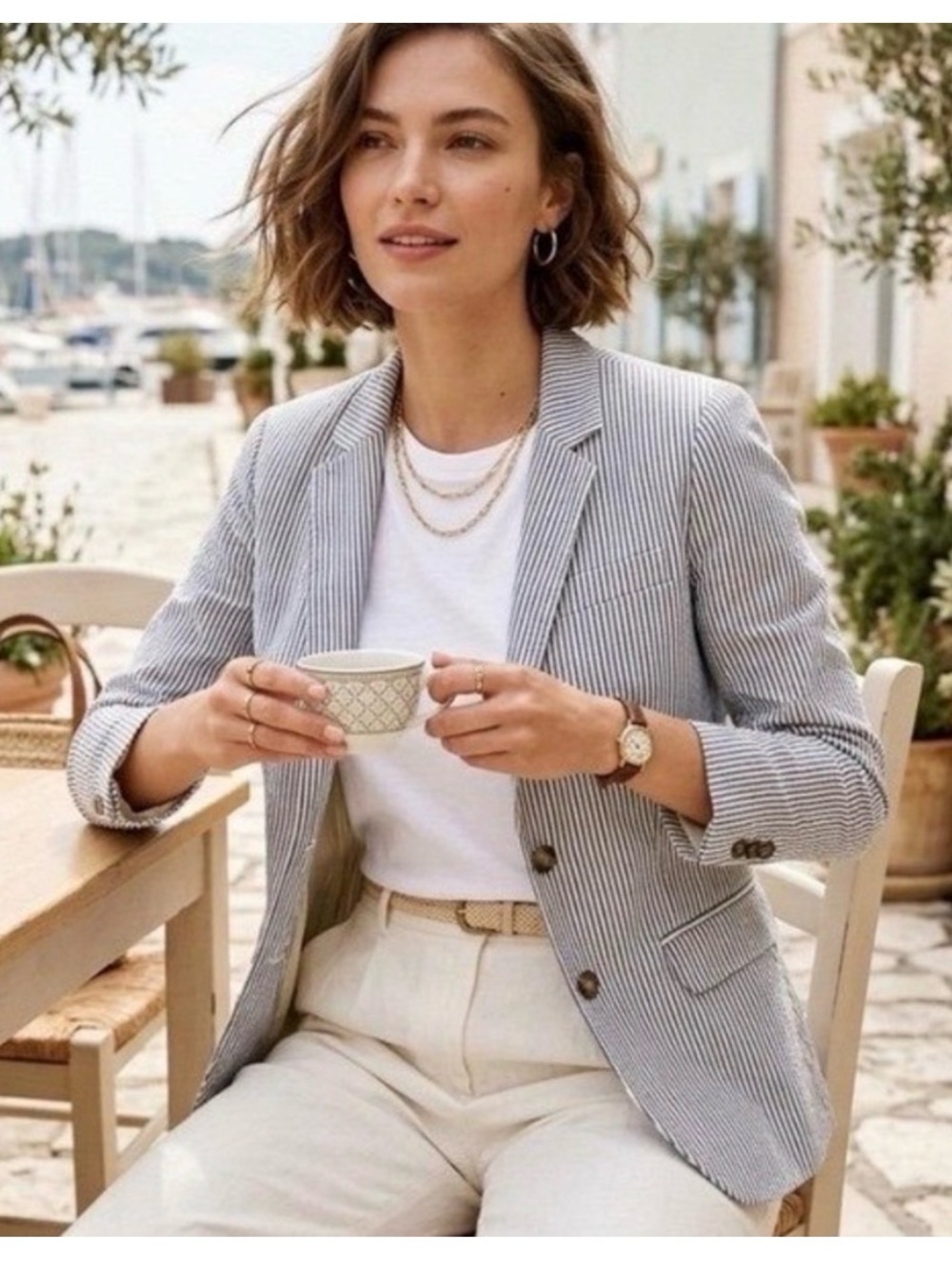 Joie seersucker blazer pinstripe striped nautica size small